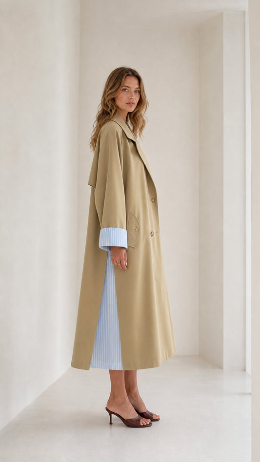 Side profile of Khaki trench coat