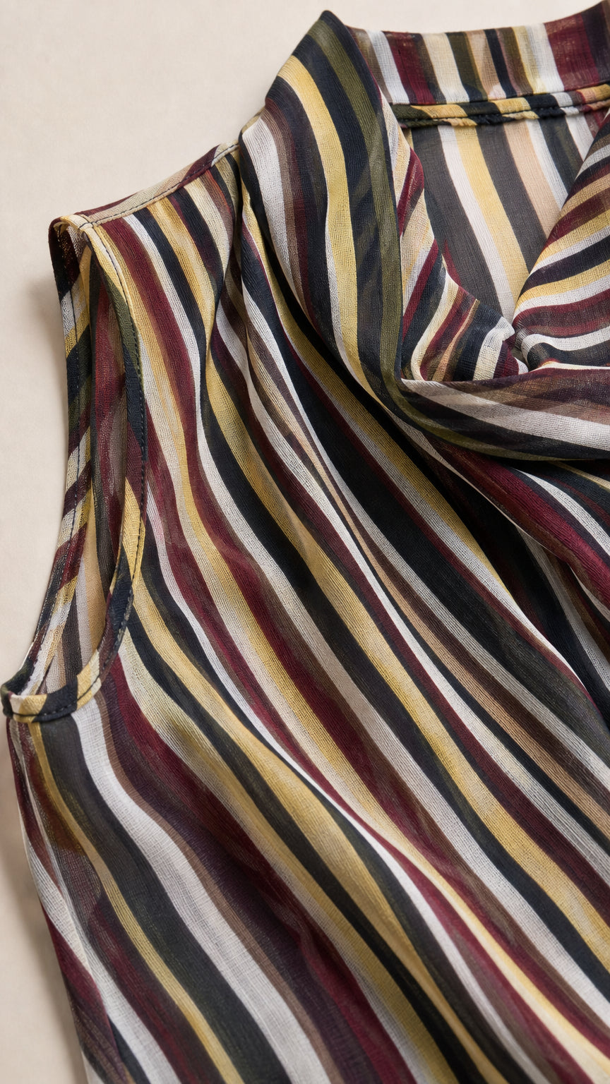 Close-up of fabric texture and multi-color stripe pattern