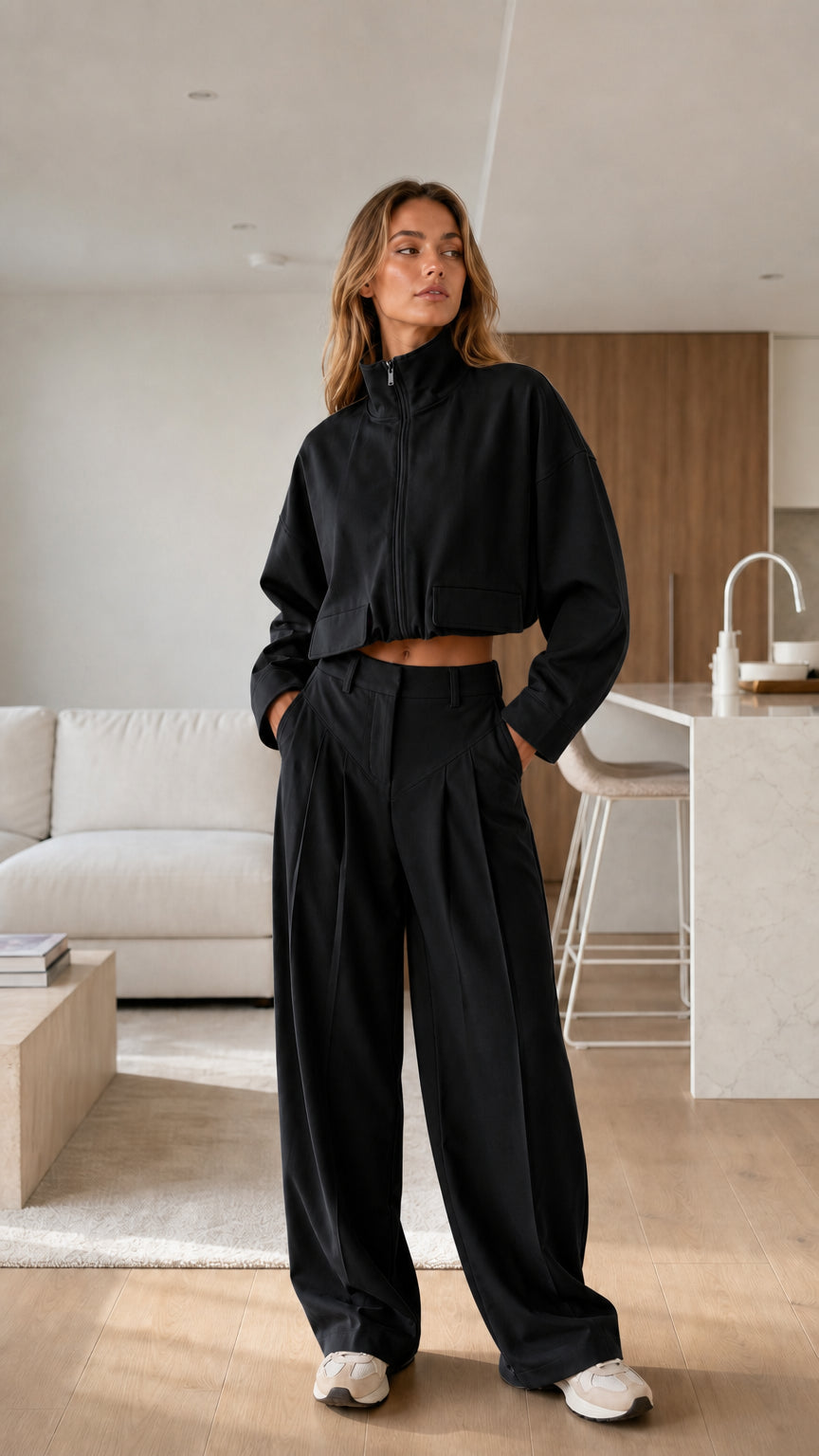 Front view of black matching set
