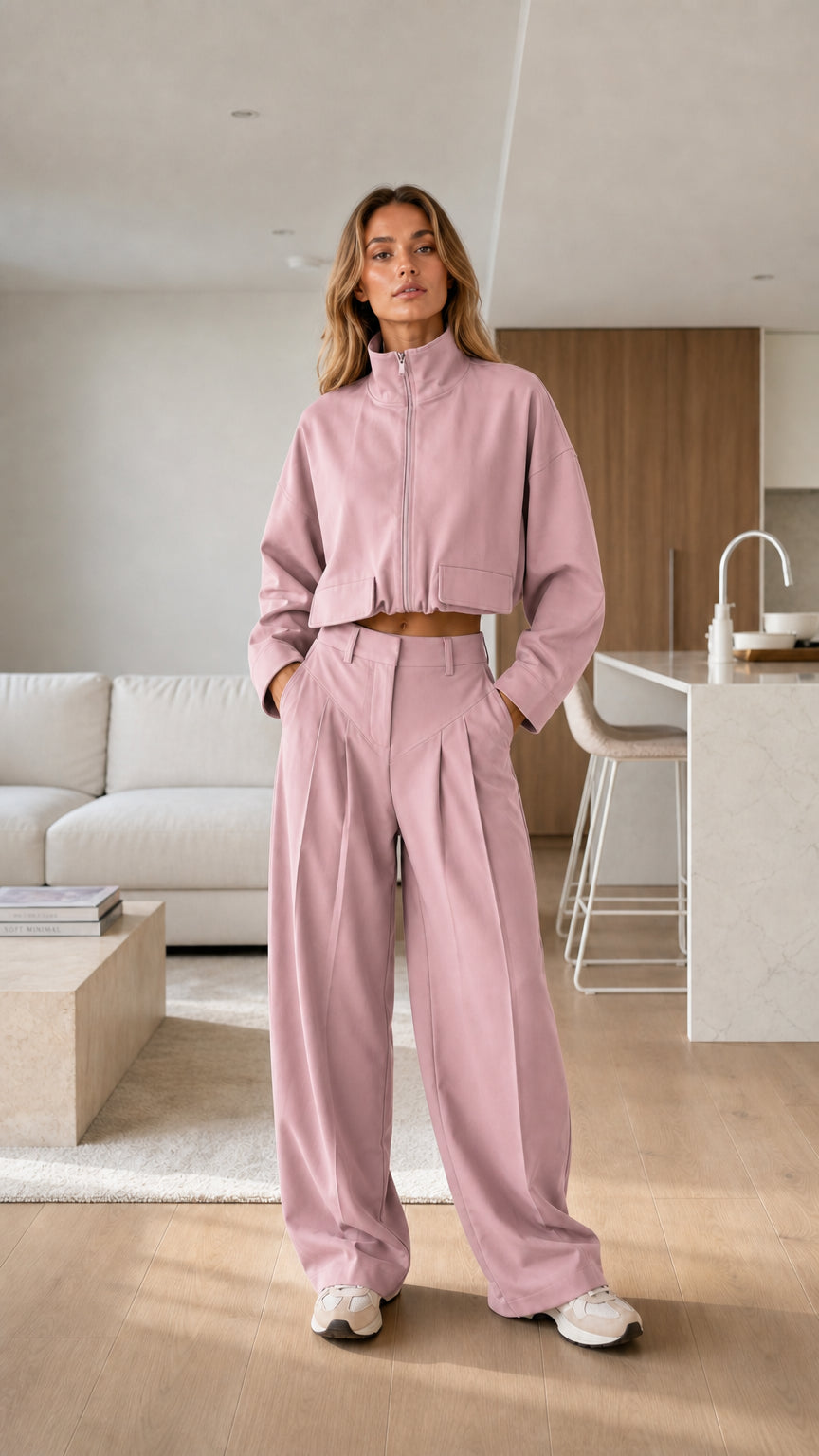 Front view of pink matching set