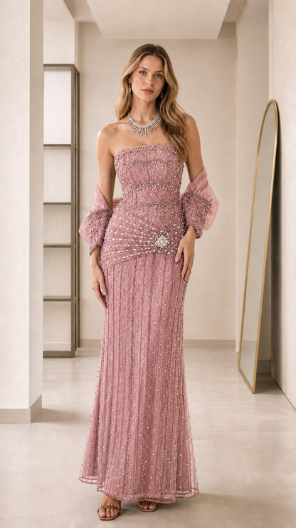 Pink variant of the embellished evening gown