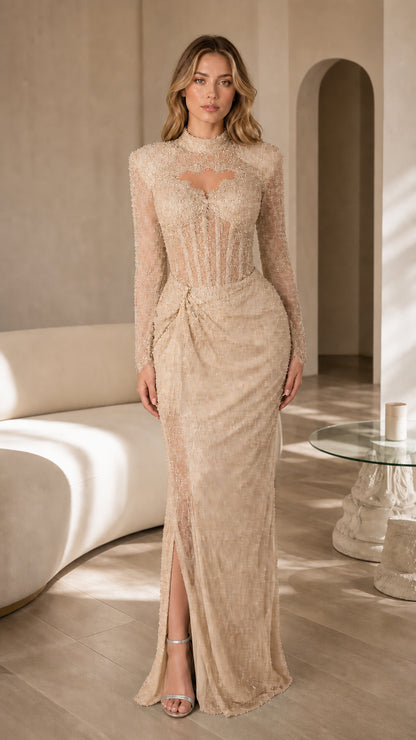 Champagne sequin evening gown