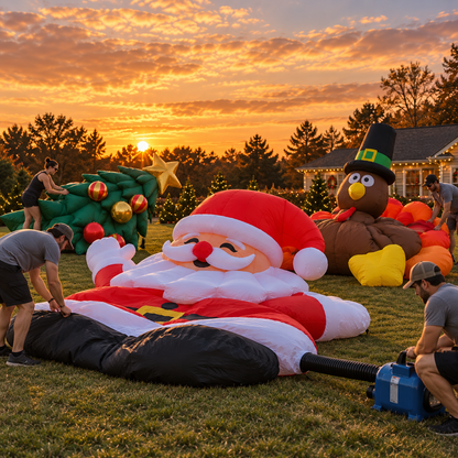 🎄🎅🦃 3-Piece Giant Holiday Inflatable Set – Christmas Tree, Santa & Thanksgiving Turkey