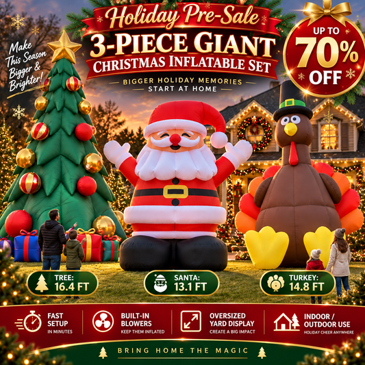🎄🎅🦃 3-Piece Giant Holiday Inflatable Set – Christmas Tree, Santa & Thanksgiving Turkey